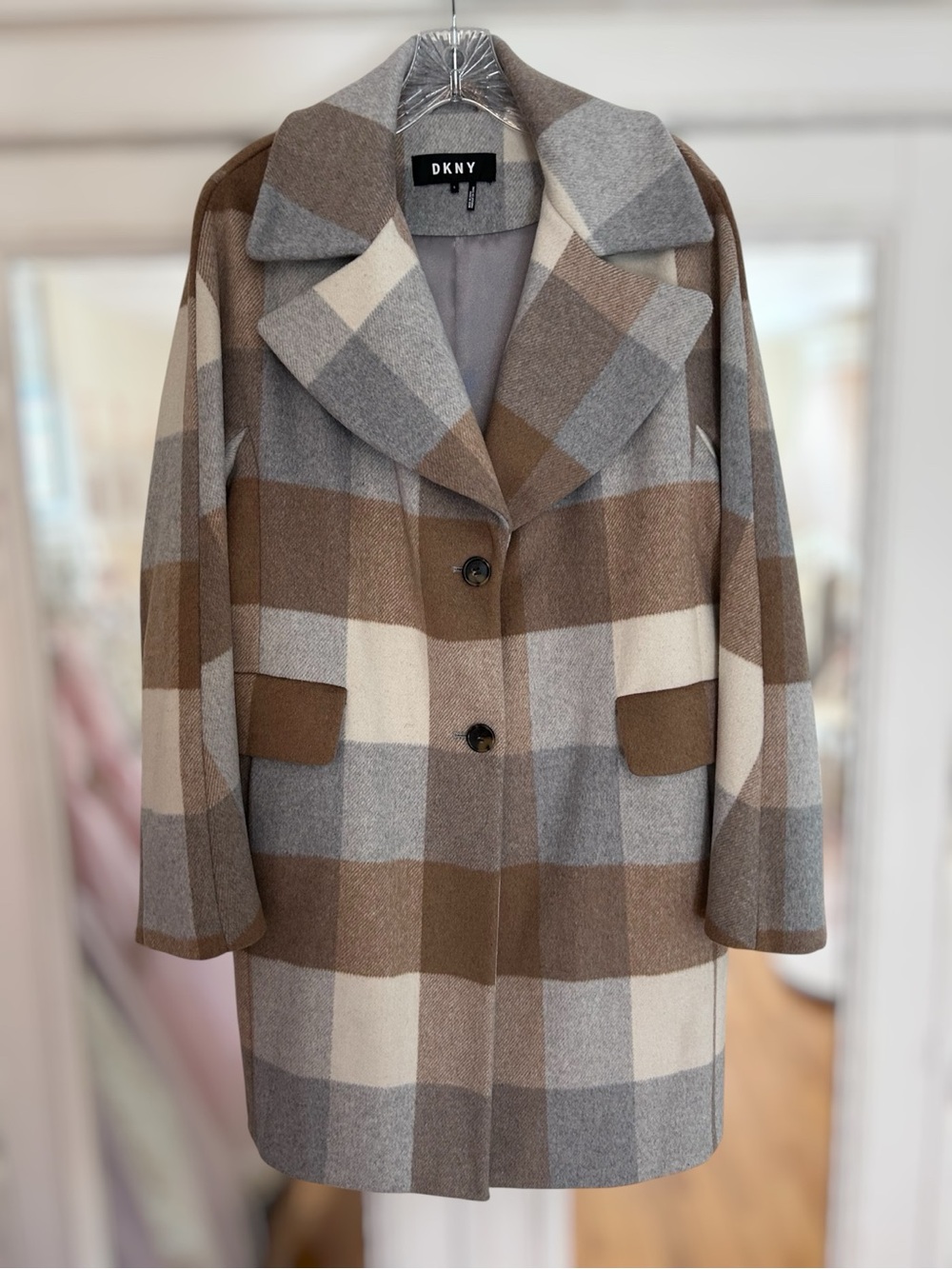 DKNY Plaid Wool-Blend Coat